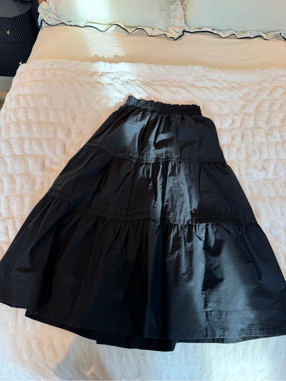 Women's Black Tiered Maxi Skirt with Elastic Waist